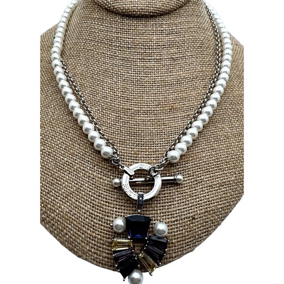 Vintage 90 Granny Pearlcore Necklace Crystal Sunburst Pendant Retro Preppy Charm - Picture 2 of 7